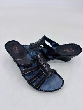 Clarks Artisan Collection Classic Tooled Leather Open Toe Wedge Mules Sandals